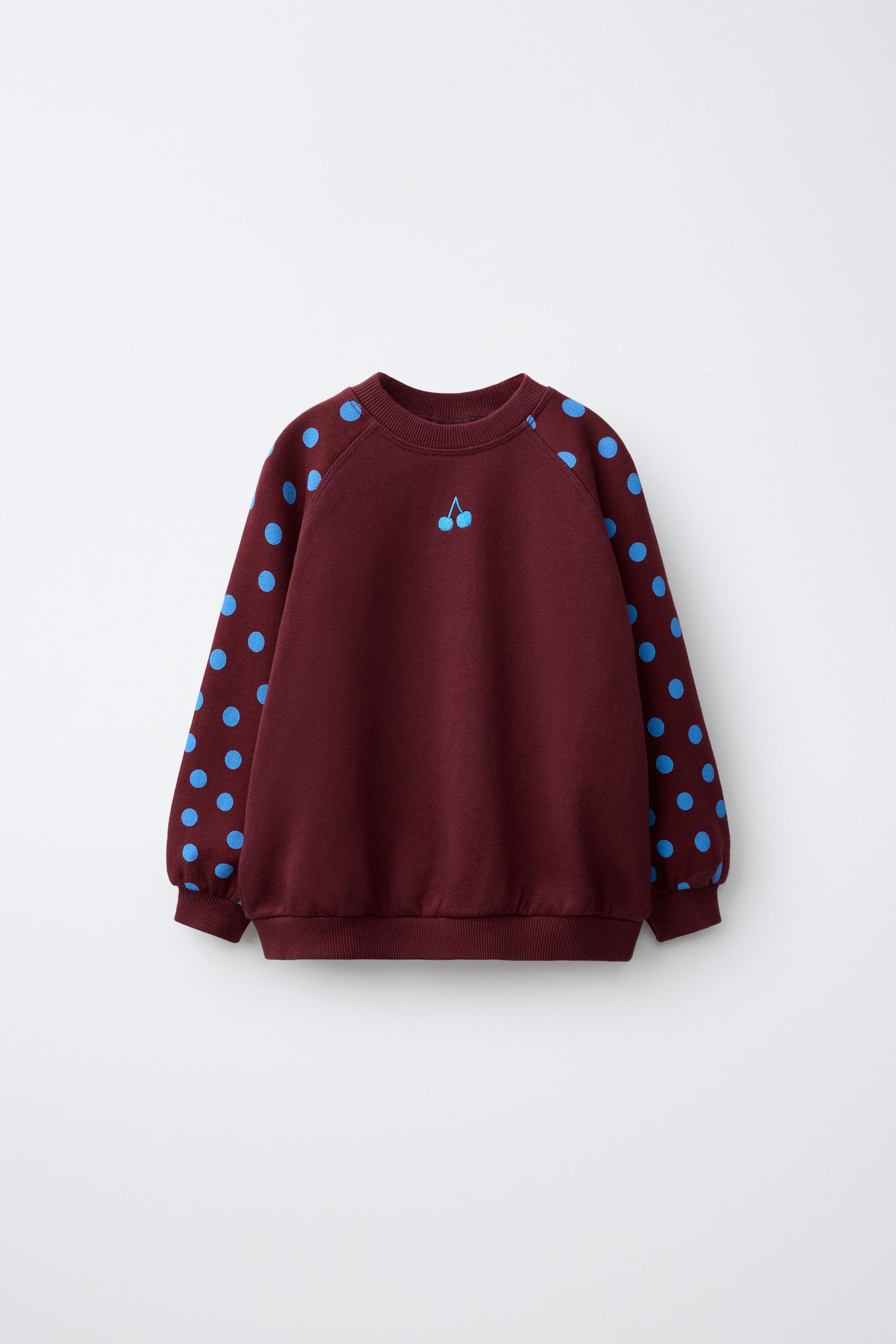 EMBROIDERED CHERRY POLKA DOT SWEATSHIRT